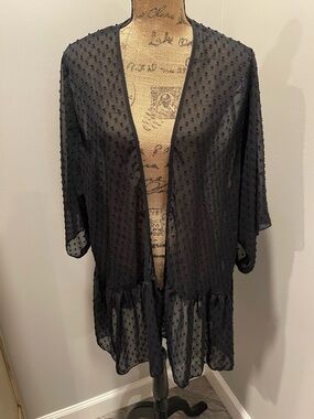 DKNY Black Sheer Textured Polka Dot Cardigan